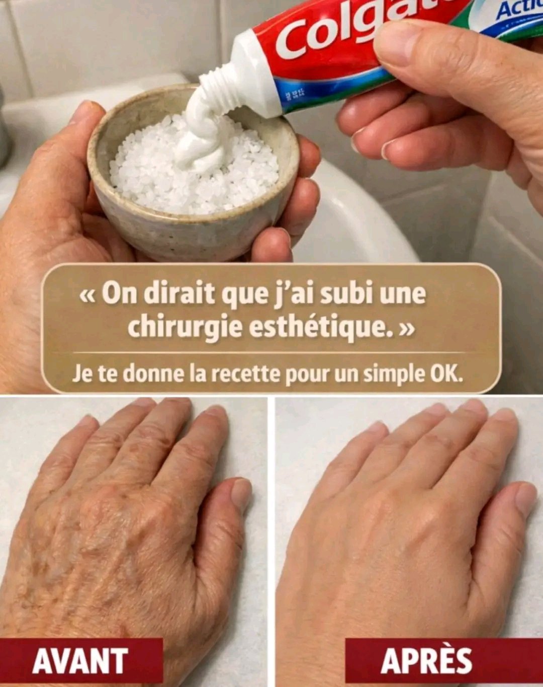 " On dirait que j'ai fait de la chirurgie esthétique ! " : Un remède maison pour améliorer l'apparence des rides et des taches brunes sur les mains et les bras. ✨ Pour continuer à recevoir mes recettes, dites simplement... Merci ! 25 1781964795042