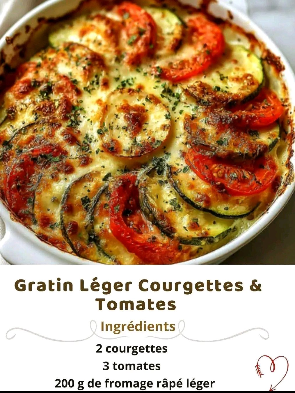 Ce gratin léger courgettes & tomates est la preuve qu’un plat simple peut être absolument délicieux ! Fondant, parfumé à l’ail, gratiné au fromage léger et prêt en seulement 45 minutes. Une recette saine, économique et parfaite pour toute la famille. Qui en prendrait une part ce soir ? ❤️ Recette en premier commentaire 25 1781967398692