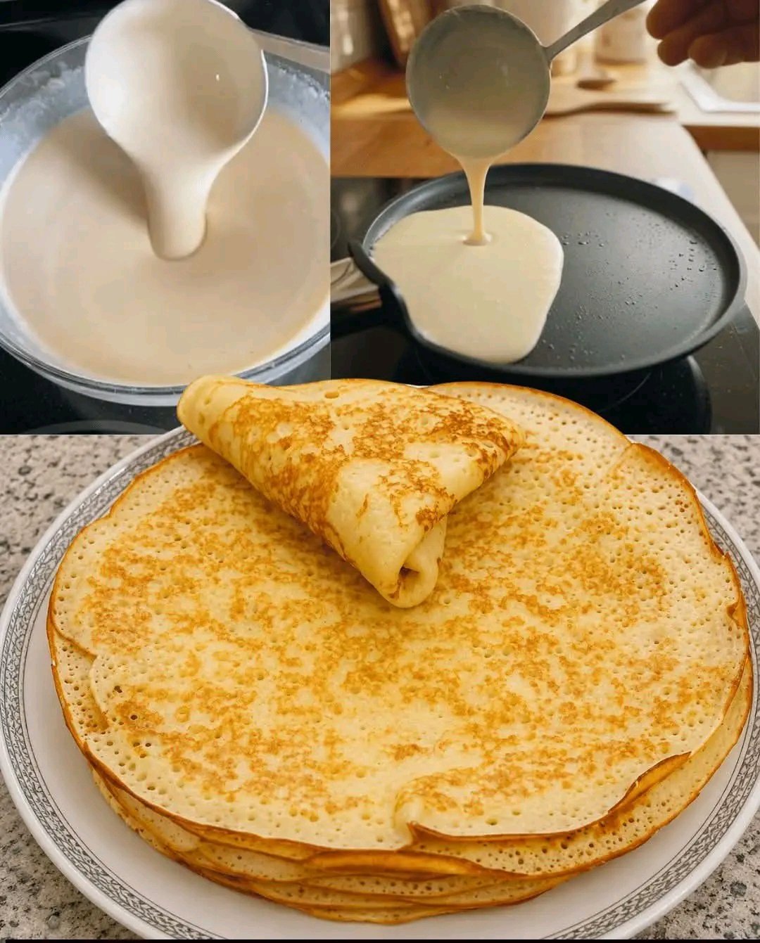 Ces crêpes maison sont si légères et moelleuses qu'elles disparaissent en quelques minutes ! La recette parfaite pour le petit-déjeuner, le goûter ou un dessert gourmand. Simple, rapide et sans grumeaux ! Qui en veut une pile bien chaude ? RECETTE EN COMMENTAIRE 25 1781978498409