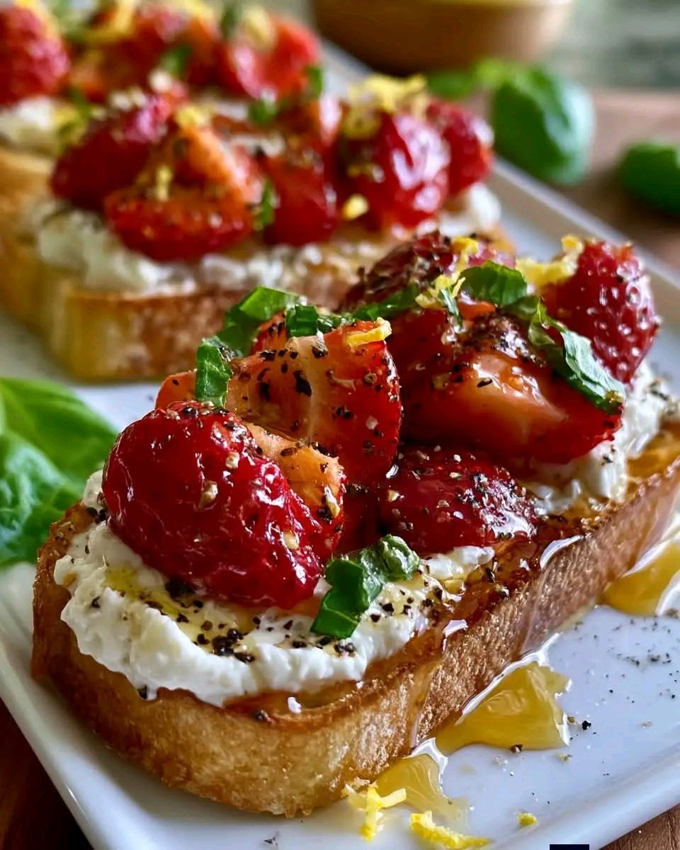 Crostinis croustillants, ricotta fouettée onctueuse, fraises rôties juteuses et un filet de miel et basilic épicé… voici peut-être l’apéritif le plus irrésistible de l’été ! Vous aimeriez le goûter ? RECETTE DANS LES COMMENTAIRES 25 1782397903775