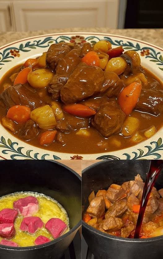 La recette du bœuf Bourguignon Honoré de Cyril Lignac ... un vrai plat de notre région. Viande tendre, sauce riche et parfumée, tout cuit lentement comme nos grands-mères cuisinaient. 25 IMG 20260704 WA0044